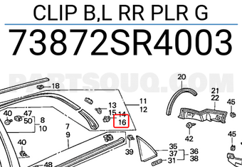 Honda 73872SR4003 CLIP B,L RR PLR G