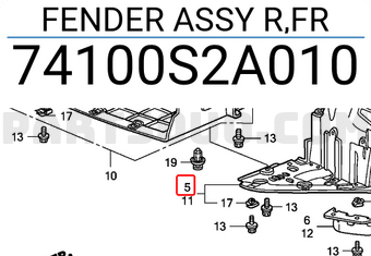 Honda 74100S2A010 FENDER ASSY R,FR