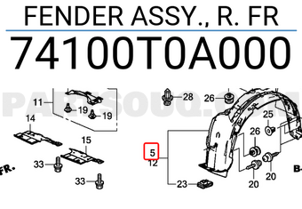 Honda 74100T0A000 FENDER ASSY., R. FR