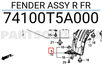 Honda 74100T5A000 FENDER ASSY R FR