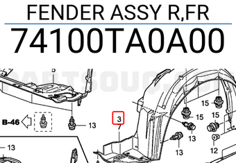 Honda 74100TA0A00 FENDER ASSY R,FR