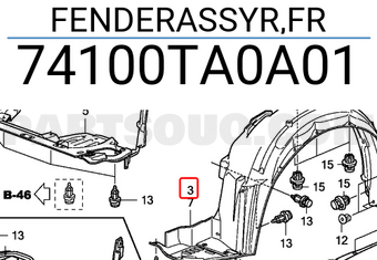 Honda 74100TA0A01 FENDERASSYR,FR