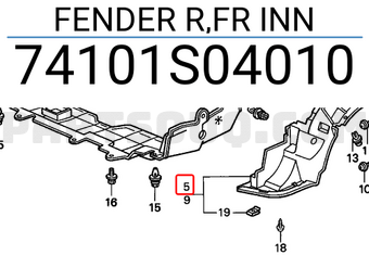Honda 74101S04010 FENDER R,FR INN