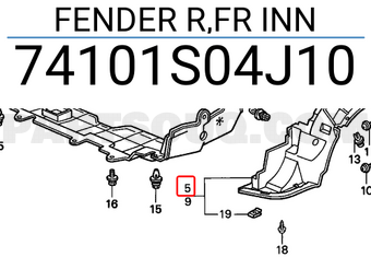 Honda 74101S04J10 FENDER R,FR INN