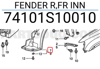Honda 74101S10010 FENDER R,FR INN