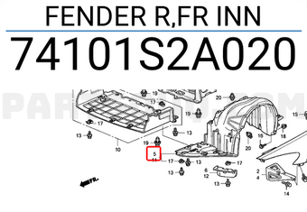 Honda 74101S2A020 FENDER R,FR INN