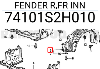 Honda 74101S2H010 FENDER R,FR INN