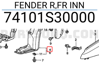Honda 74101S30000 FENDER R,FR INN