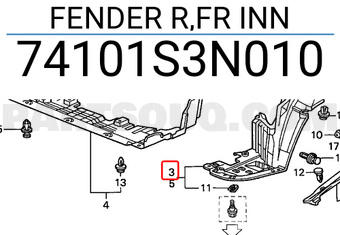 Honda 74101S3N010 FENDER R,FR INN