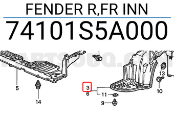 Honda 74101S5A000 FENDER R,FR INN