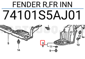 Honda 74101S5AJ01 FENDER R,FR INN