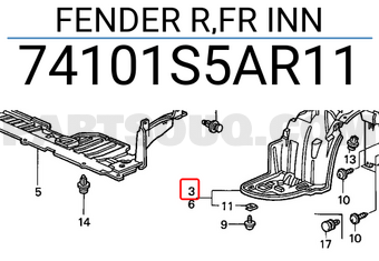 Honda 74101S5AR11 FENDER R,FR INN