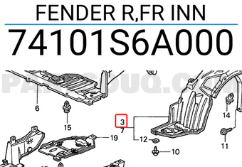 Honda 74101S6A000 FENDER R,FR INN