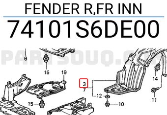 Honda 74101S6DE00 FENDER R,FR INN