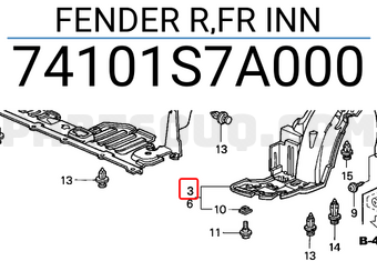 Honda 74101S7A000 FENDER R,FR INN