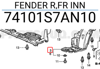 Honda 74101S7AN10 FENDER R,FR INN
