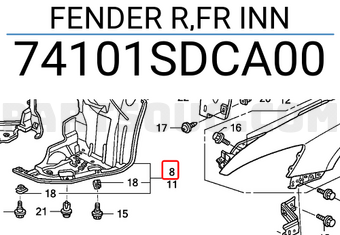 Honda 74101SDCA00 FENDER R,FR INN