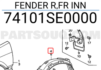 Honda 74101SE0000 FENDER R,FR INN