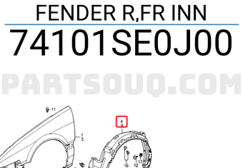 Honda 74101SE0J00 FENDER R,FR INN