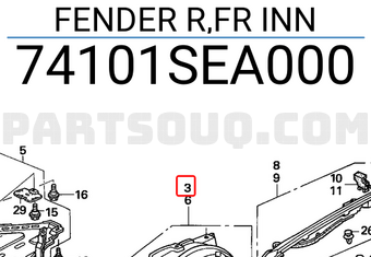 Honda 74101SEA000 FENDER R,FR INN
