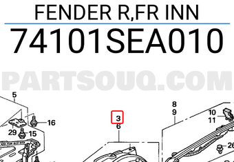 Honda 74101SEA010 FENDER R,FR INN