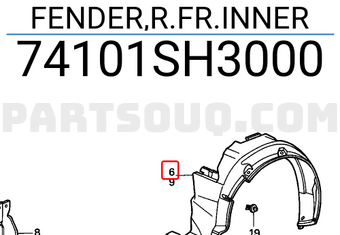 Honda 74101SH3000 FENDER,R.FR.INNER