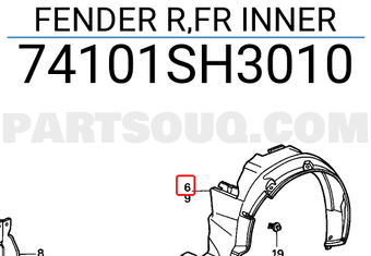 Honda 74101SH3010 FENDER R,FR INNER