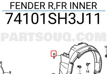 Honda 74101SH3J11 FENDER R,FR INNER