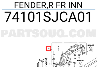 Honda 74101SJCA01 FENDER,R FR INN