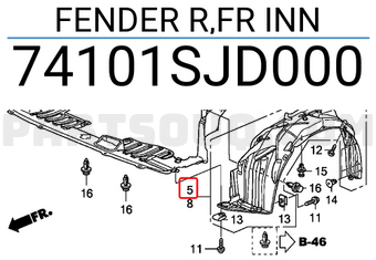 Honda 74101SJD000 FENDER R,FR INN