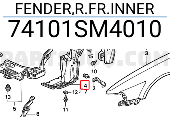 Honda 74101SM4010 FENDER,R.FR.INNER
