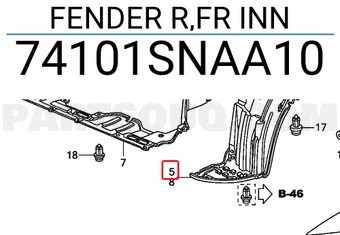 Honda 74101SNAA10 FENDER R,FR INN