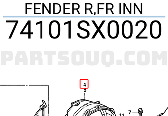 Honda 74101SX0020 FENDER R,FR INN