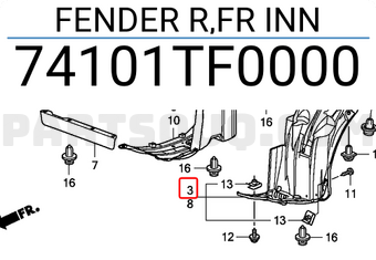 Honda 74101TF0000 FENDER R,FR INN