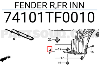 Honda 74101TF0010 FENDER R,FR INN