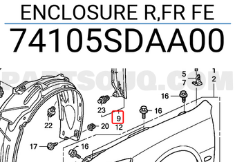 Honda 74105SDAA00 ENCLOSURE R,FR FE