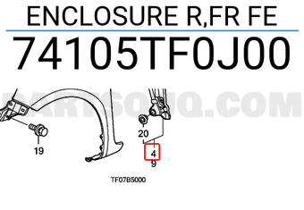 Honda 74105TF0J00 ENCLOSURE R,FR FE