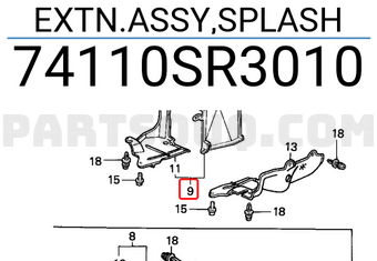 Honda 74110SR3010 EXTN.ASSY,SPLASH