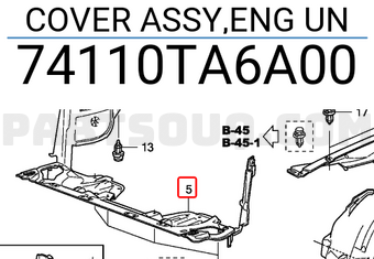 Honda 74110TA6A00 COVER ASSY,ENG UN