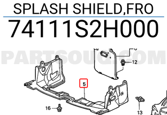 Honda 74111S2H000 SPLASH SHIELD,FRO