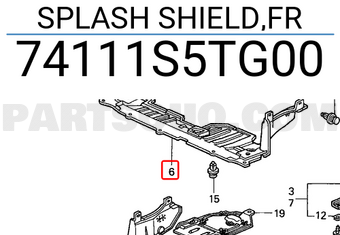 Honda 74111S5TG00 SPLASH SHIELD,FR