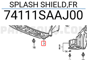 Honda 74111SAAJ00 SPLASH SHIELD,FR
