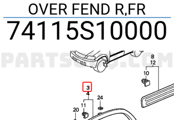 Honda 74115S10000 OVER FEND R,FR