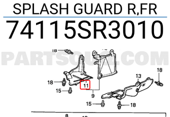 Honda 74115SR3010 SPLASH GUARD R,FR