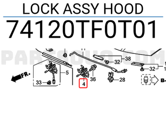 Honda 74120TF0T01 LOCK ASSY HOOD