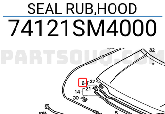 Honda 74121SM4000 SEAL RUB,HOOD