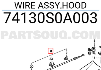 Honda 74130S0A003 WIRE ASSY,HOOD