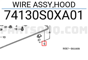 Honda 74130S0XA01 WIRE ASSY,HOOD