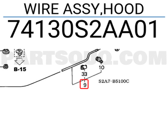 Honda 74130S2AA01 WIRE ASSY,HOOD
