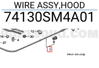 Honda 74130SM4A01 WIRE ASSY,HOOD